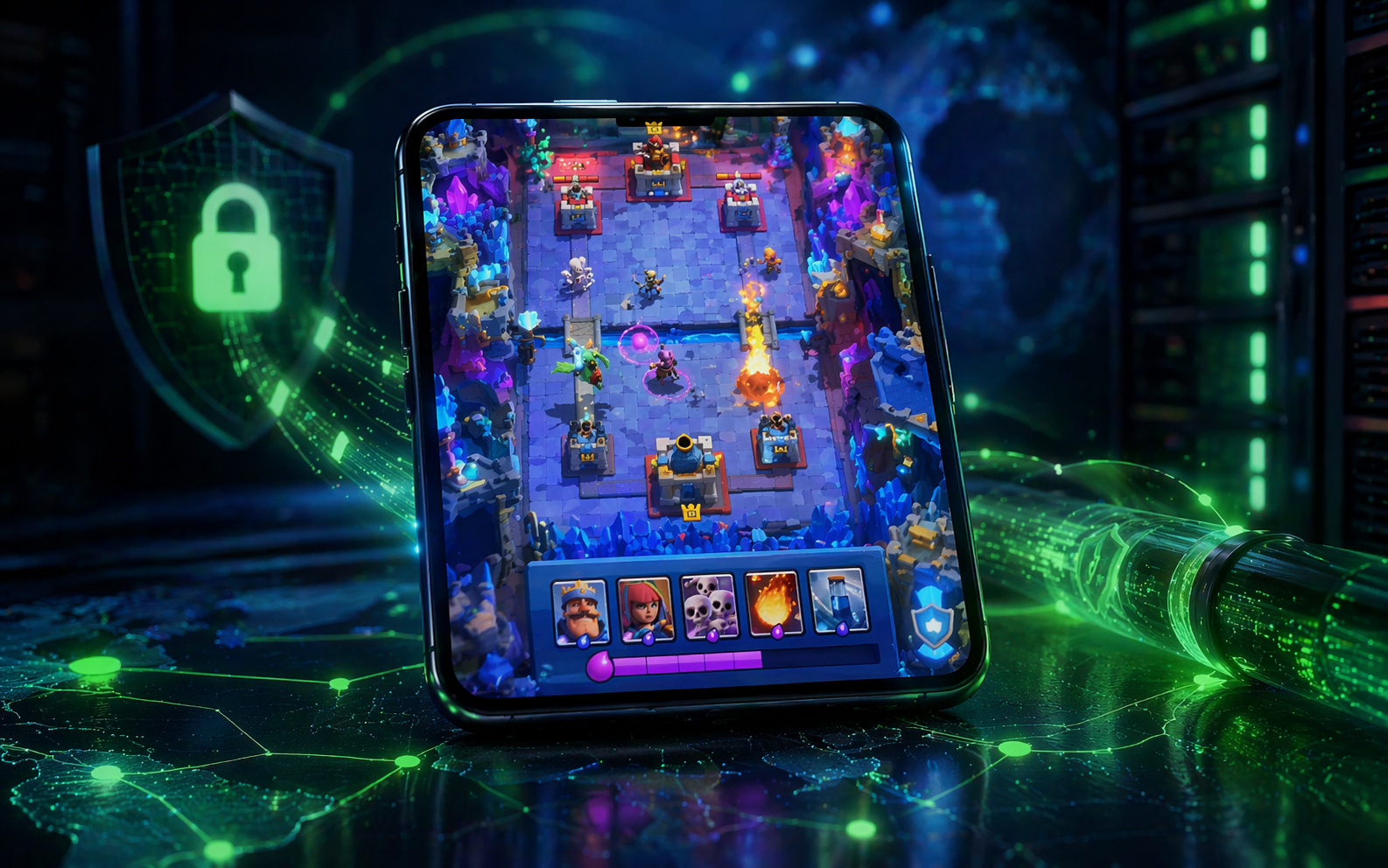 VPN для Clash Royale на смартфоне с проверкой матчей, магазина и событий