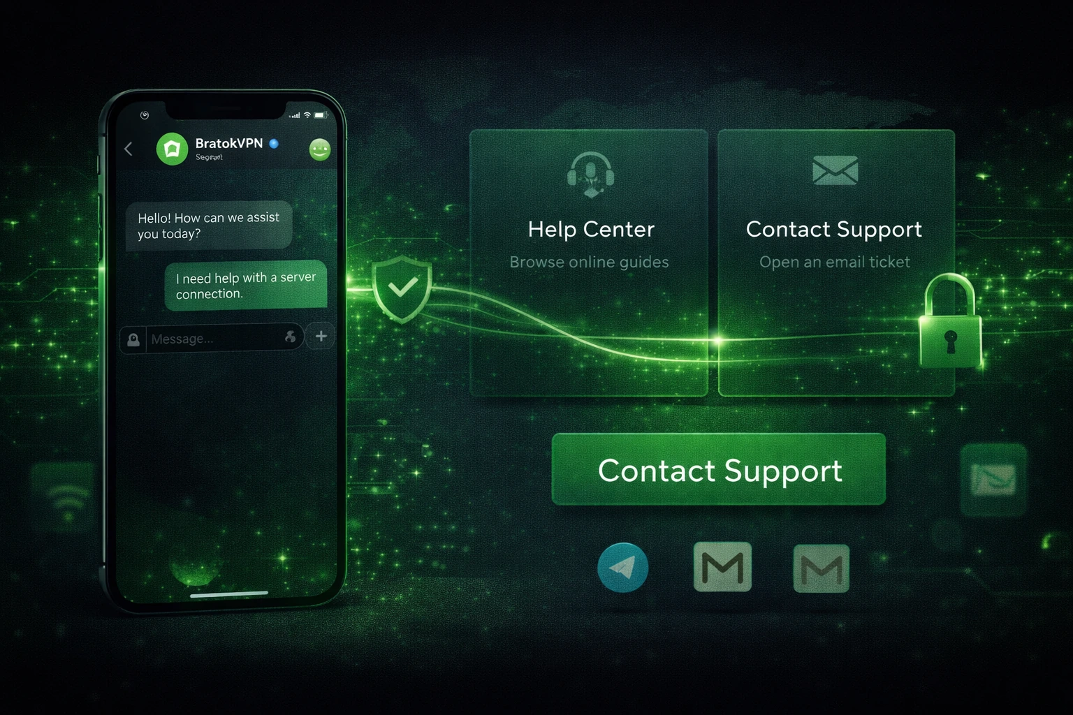 Контакты BratokVPN: поддержка в Telegram, канал и быстрые точки входа